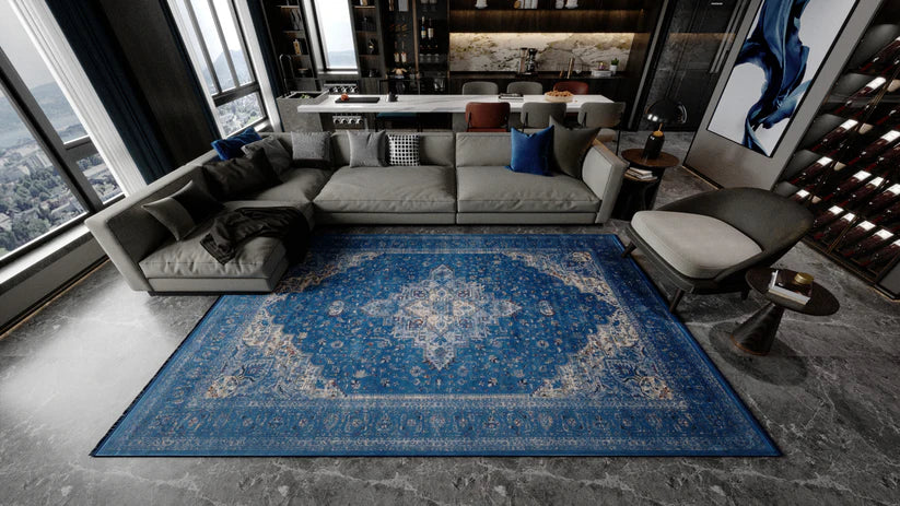 Ethereal Bahçe Madalyon Halı - Mavi - 2222B