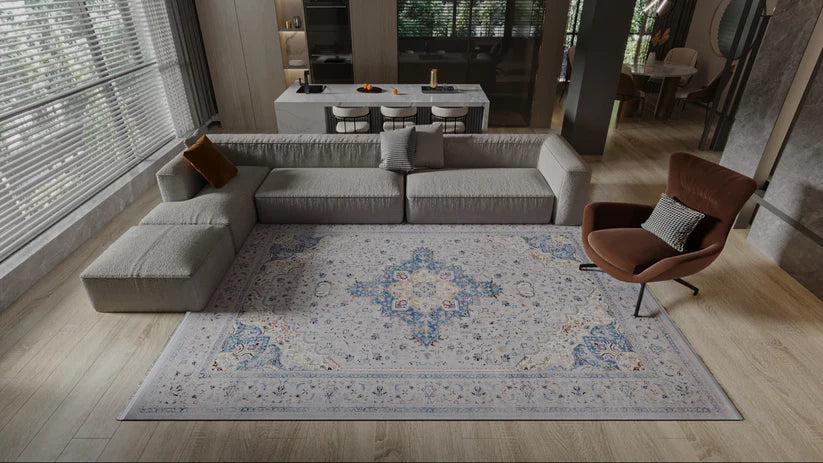 Ethereal Bahçe Madalyon Halı - Gri - 2222C