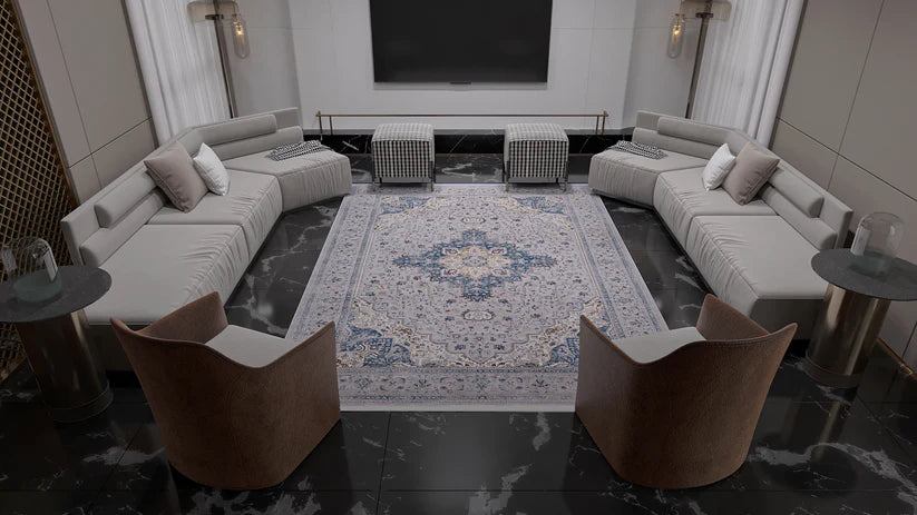 Ethereal Bahçe Madalyon Halı - Gri - 2222C